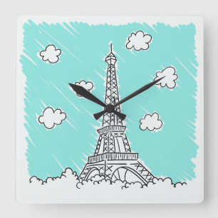 Eiffel Tower Illustration wall clock