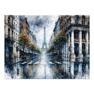 Eiffel Tower in Paris during rain Photo Print