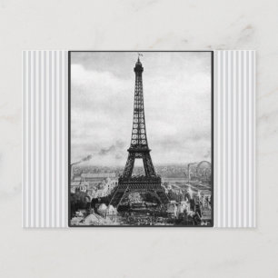Eiffel Tower In Paris Striped Vintage Postcard