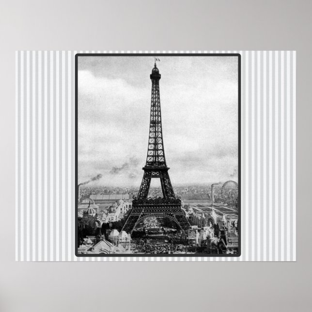 Eiffel Tower In Paris Striped Vintage Poster (Front)