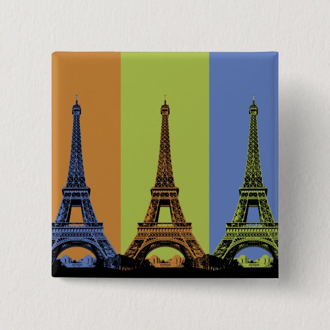 Eiffel Tower in Paris Triptych 2 Inch Square Button (Front)