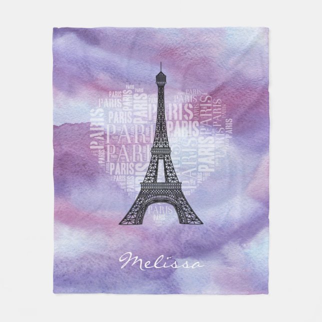 Eiffel Tower & Inscriptions Paris in Heart Fleece Blanket (Front)