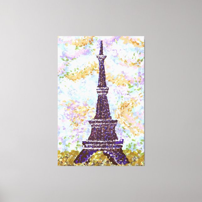 Eiffel Tower Inspired Landscape Pointillism Canvas Print (Front)