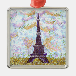 Eiffel Tower inspired pointillism ornament square