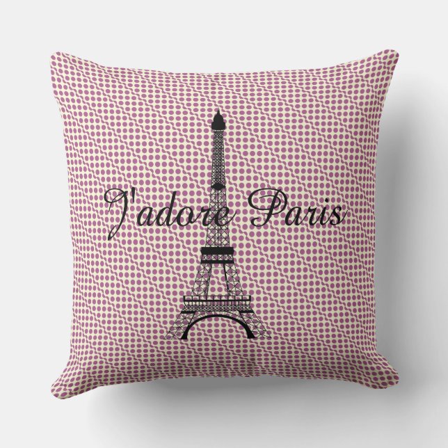 Eiffel tower J'adore Paris Throw Pillow (Back)