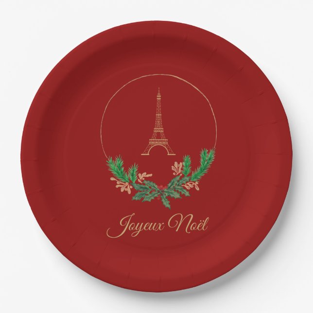 Eiffel Tower Joyeux Noel Paper Plate (Front)