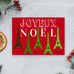 Eiffel Tower Joyeux Noel Red & Green Christmas Holiday Card<br><div class="desc">This unique Paris themed holiday card features the greeting "Joyeux Noel" with Eiffel Tower's in shades of green.  Easily personalize the inside of this card with a custom holiday message.</div>