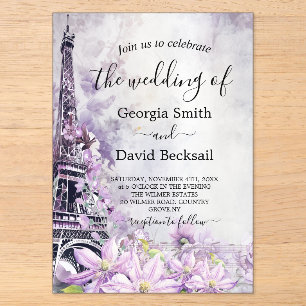 Eiffel Tower Lavender Romance Wedding Acrylic Invitations