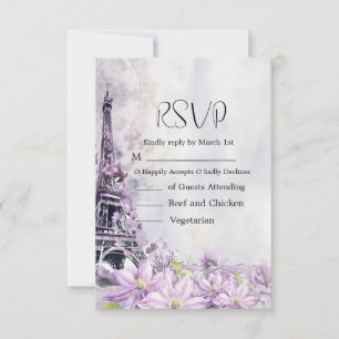 Eiffel Tower Lavender Romance Wedding RSVP Card