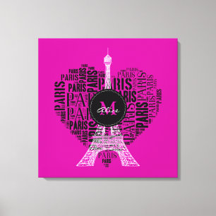Eiffel Tower Love Paris Monogram Canvas Print