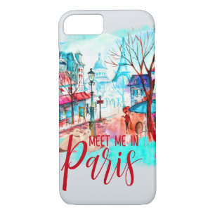 Eiffel Tower Meet Me in Paris Watercolor Splatter iPhone 8/7 Case