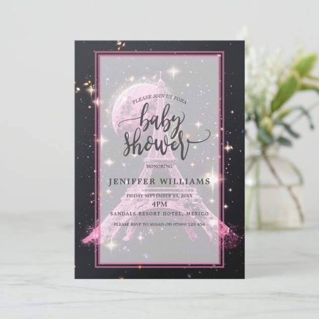 Eiffel Tower Night Moon           Invitation (Standing Front)