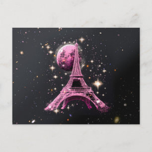 Eiffel Tower Night Moon           Postcard