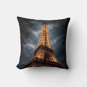 Eiffel Tower Night Paris Art – Romantic City Light Throw Pillow