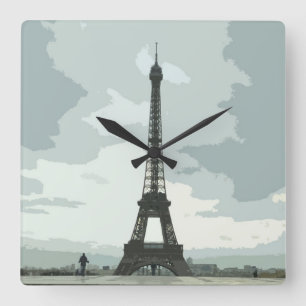 Eiffel Tower on a Cloudy Night Square Wall Clock