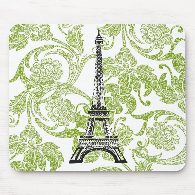 Eiffel Tower on Green Design Mousepad (Front)