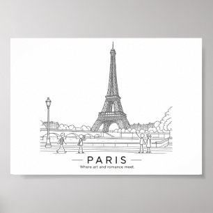 Eiffel Tower Paris Architectural Line Art Poster
