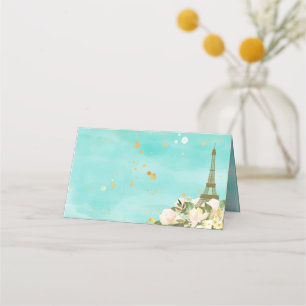 Eiffel Tower Paris Birthday Mint Aqua Gold  Place Card