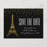 Eiffel Tower Paris Black Gold Save The Date