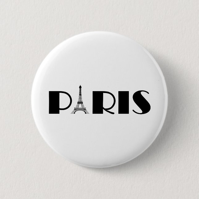 Eiffel Tower Paris Black & White 2 Inch Round Button (Front)