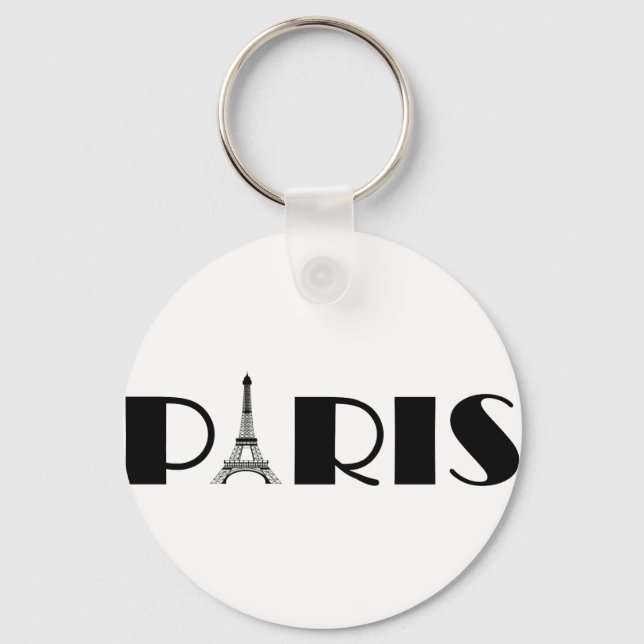 Eiffel Tower Paris Black & White Keychain (Front)