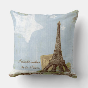 Eiffel Tower Paris Blue and Chocolate Throw Pillow