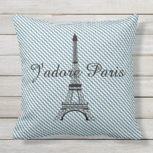 Eiffel tower Paris blue white chevron outdoor Throw Pillow
