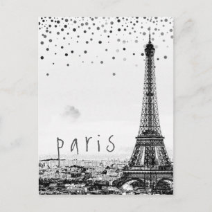 Eiffel Tower Paris City Grey Vintage confetti Postcard