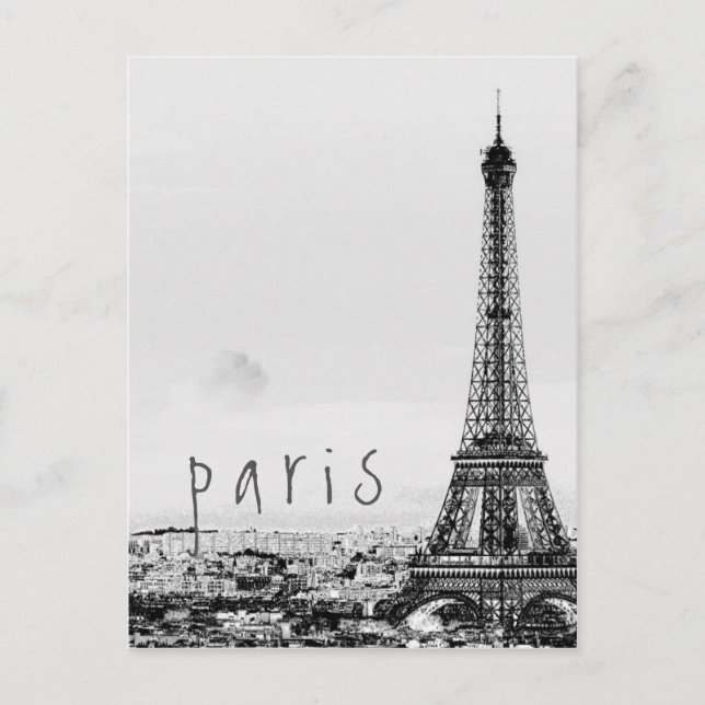 Eiffel Tower Paris City Grey Vintage View Postcard (Front)