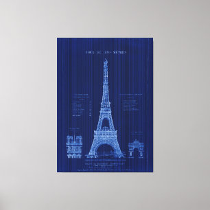 Eiffel Tower Paris Construction Blueprint Canvas Print