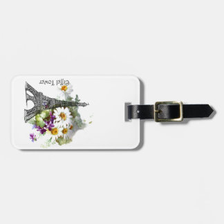 Eiffel Tower Paris Daisies Violets Luggage Tag