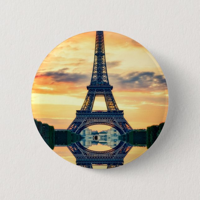 Eiffel Tower Paris Evening European Travel 2 Inch Round Button (Front)