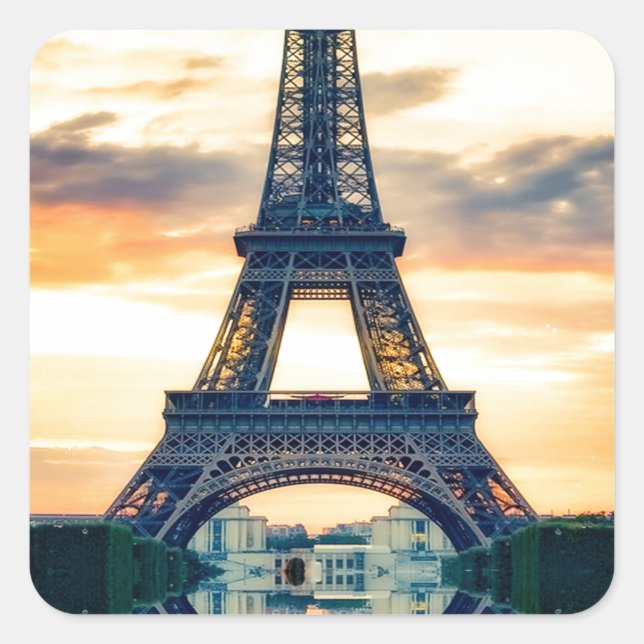 Eiffel Tower Paris Evening European Travel Square Sticker (Front)