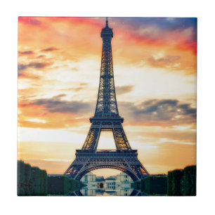 Eiffel Tower Paris Evening European Travel Tile