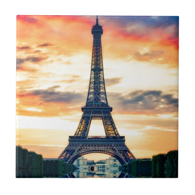 Eiffel Tower Paris Evening European Travel Tile (Front)