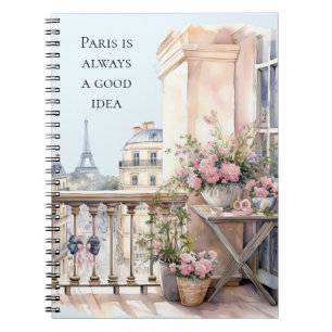 Eiffel Tower Paris Floral Notebook
