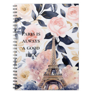 Eiffel Tower Paris Floral Notebook