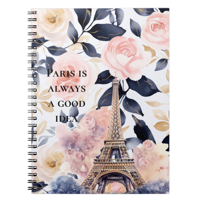 Eiffel Tower Paris Floral Notebook (Front)