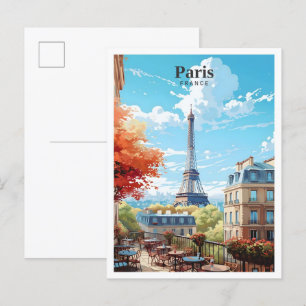 Eiffel Tower Paris France Art Vintage Travel  Postcard