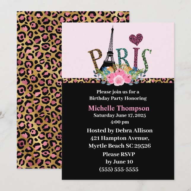 Eiffel Tower Paris France  Birthday Invitations (Front/Back)
