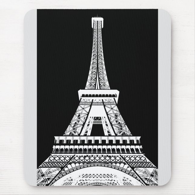 Eiffel Tower Paris France Black & White Pop Art Mouse Pad (Front)