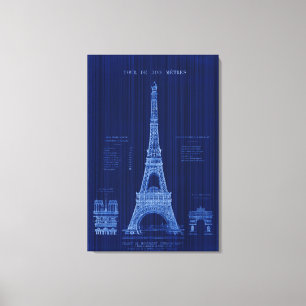 Eiffel Tower Paris FRANCE Construction Blueprint Canvas Print