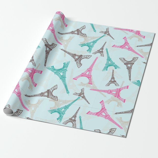 Eiffel Tower Paris France Design Wrapping Paper (Unrolled)