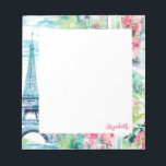 Eiffel Tower Paris France Floral Notepad<br><div class="desc">A pretty watercolor Paris Eiffel Tower illustration decorates this notepad.  Personalize it with your name. It coordinates with Eiffel tower backpack and school supplies. So fashionable for back to school.</div>