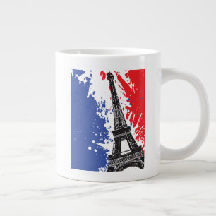 Eiffel Tower Paris, France Grunge Flag Large Coffee Mug