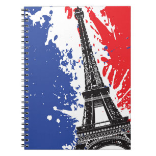 Eiffel Tower   Paris, France   Grunge Flag Notebook