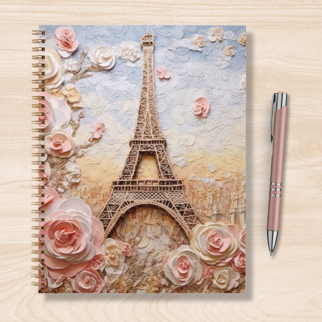 Eiffel Tower Paris France Pink Floral Notebook (Creator Uploaded)