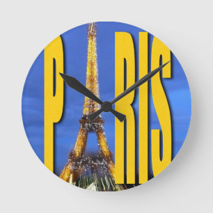 Eiffel Tower Paris France Round Clock