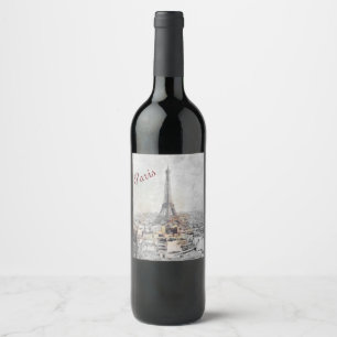 Eiffel Tower. Paris, France Wine Label