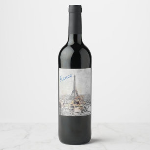 Eiffel Tower. Paris, France Wine Label